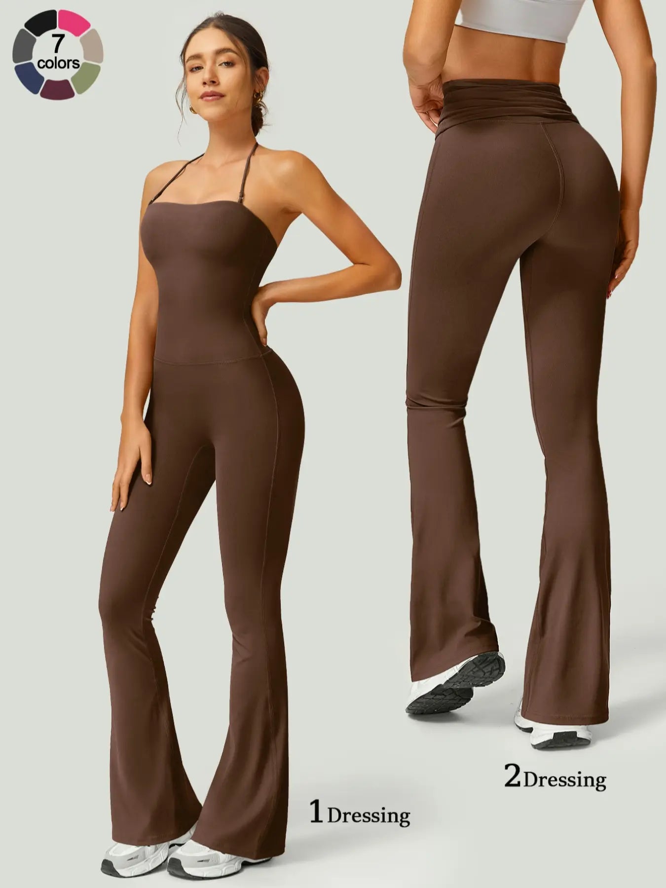 Flowelle Flare-Leg Sports Jumpsuit - brown