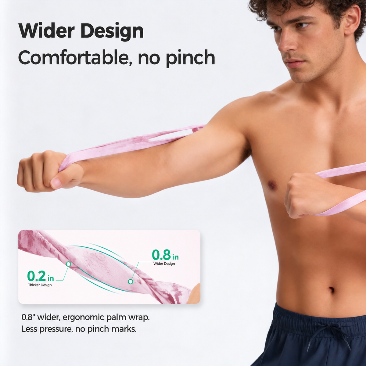 White adult male athlete showing the wide comfortable grip design
