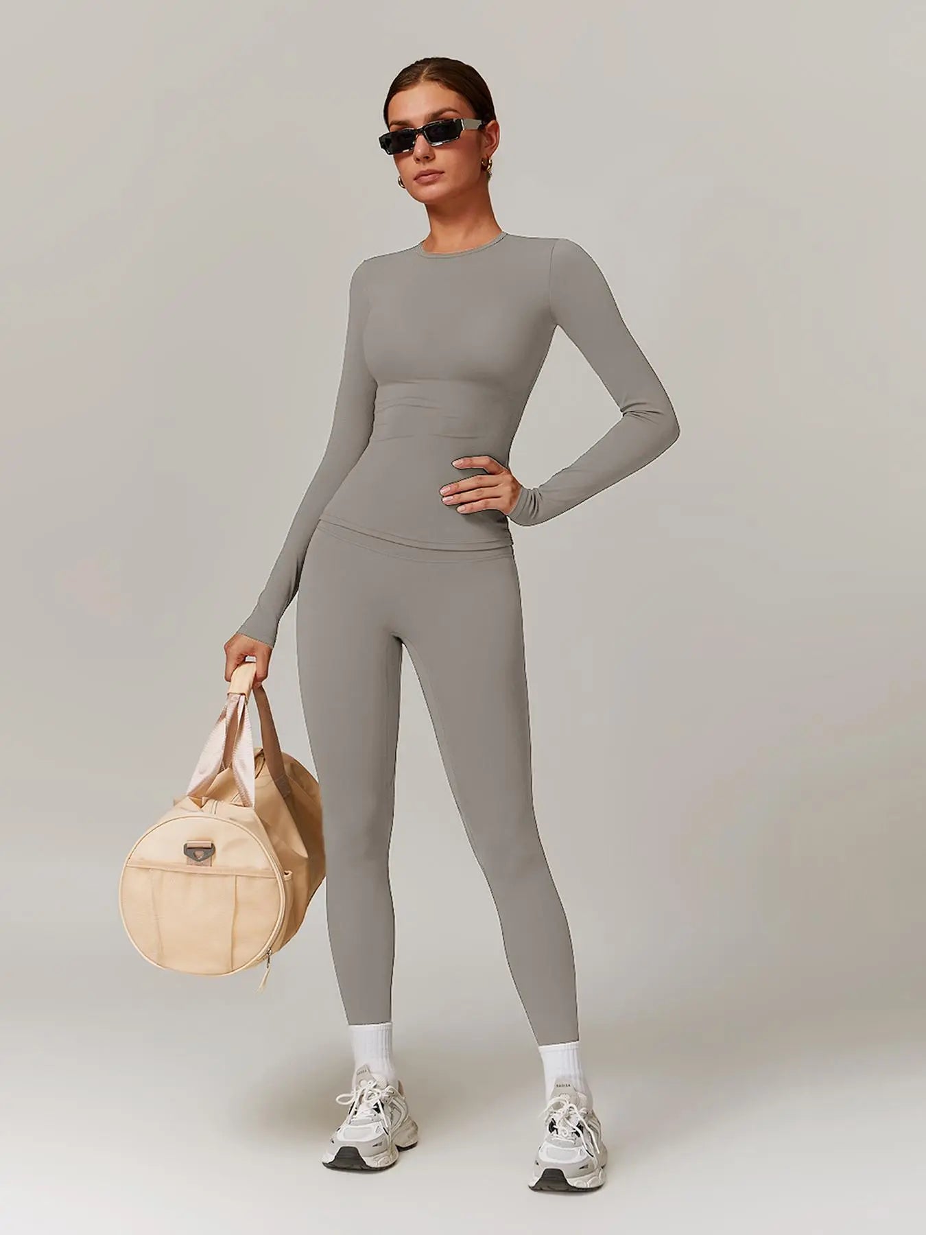 Flowelle Quick-Dry Long-Sleeve Legging Set - Grey