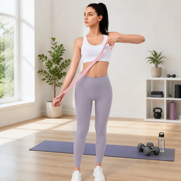 Pink silicone resistance band for home full body workouts