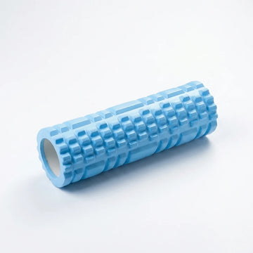 Blue textured foam roller product view for home workouts