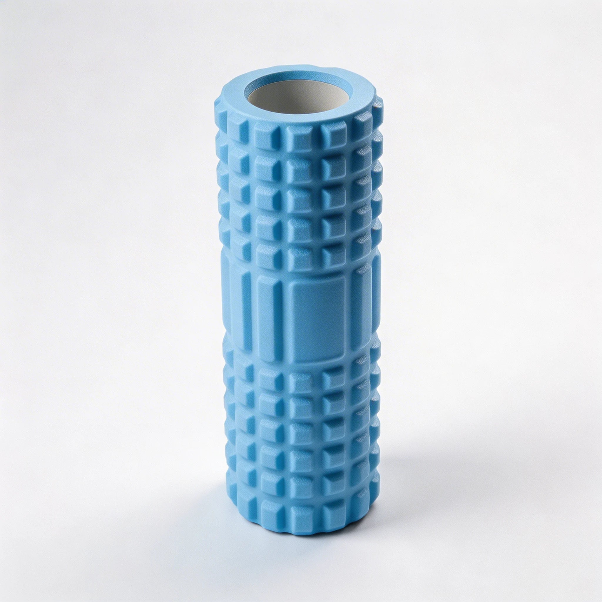 Blue grid texture fitness roller with a sturdy hollow core