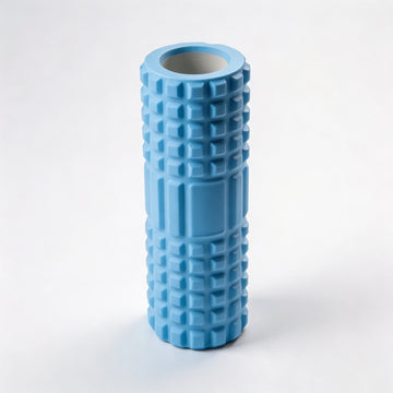 Blue grid texture fitness roller with a sturdy hollow core