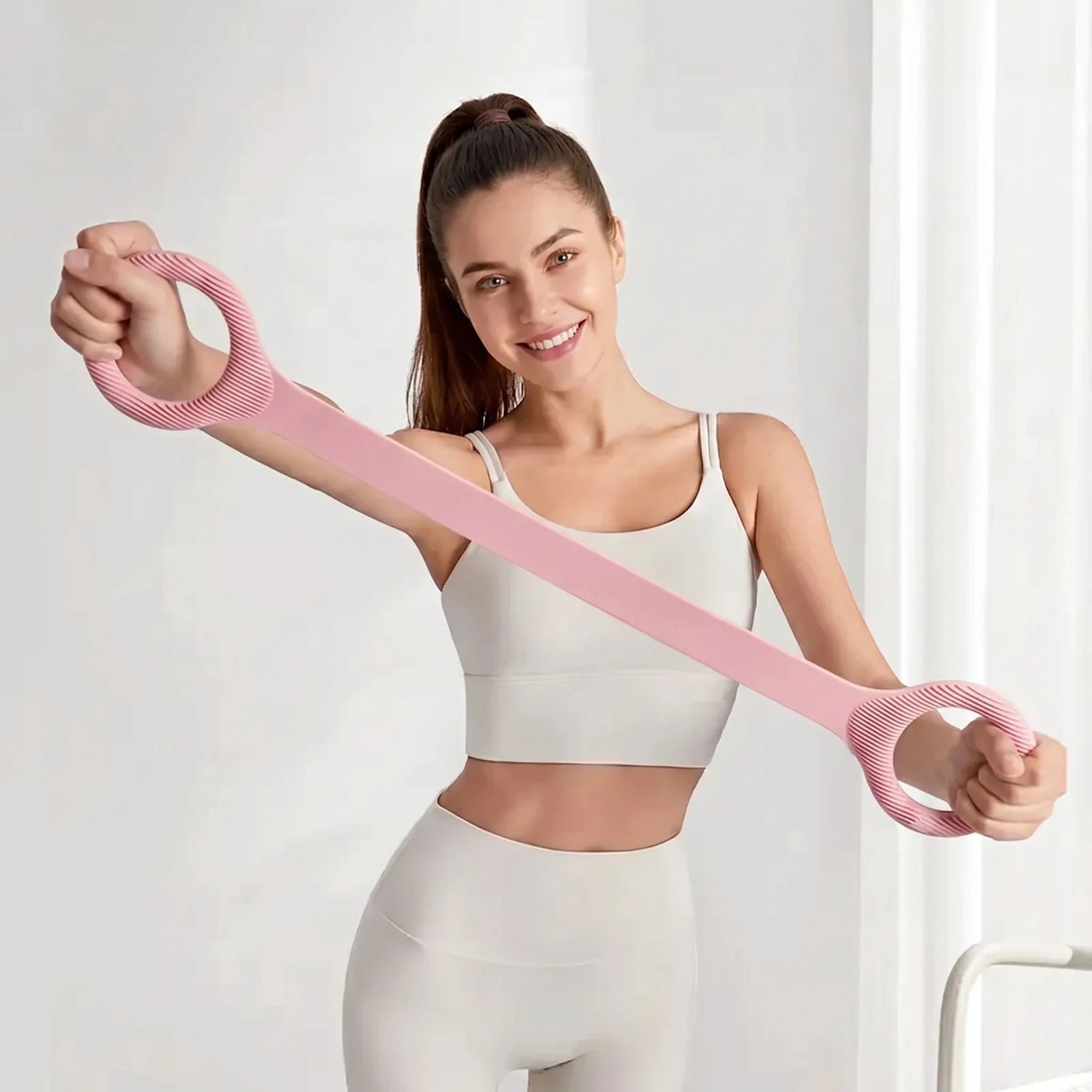 Portable pink resistance band for everyday workout routines