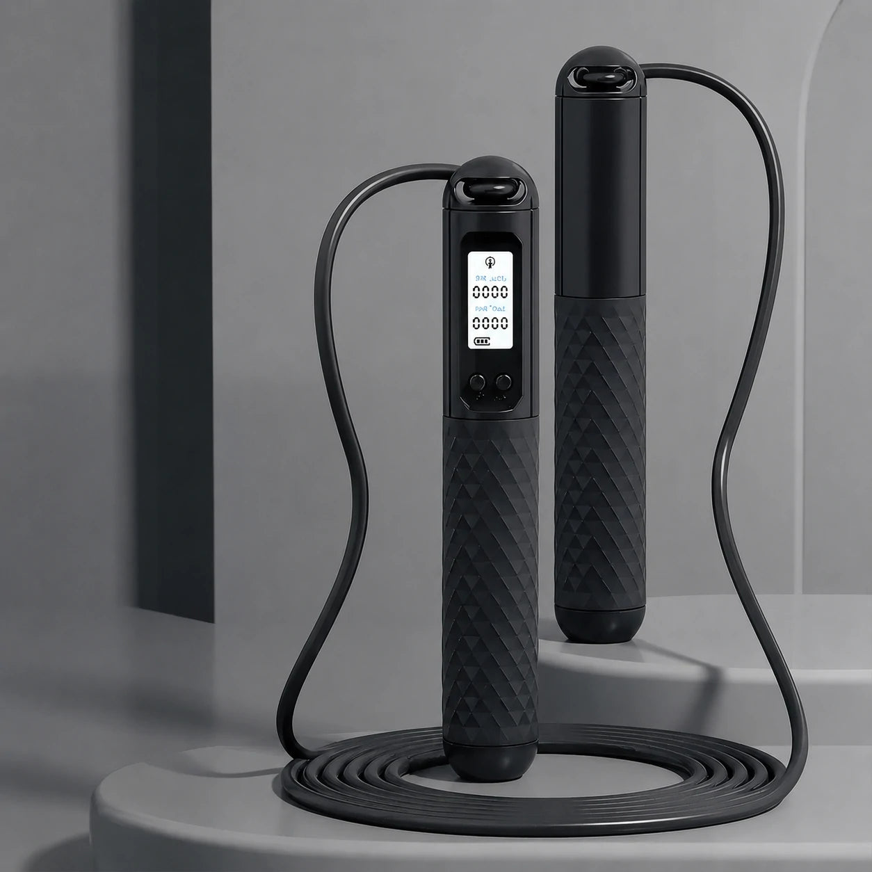 smart cordless jump rope with LED counter – grip and construction details