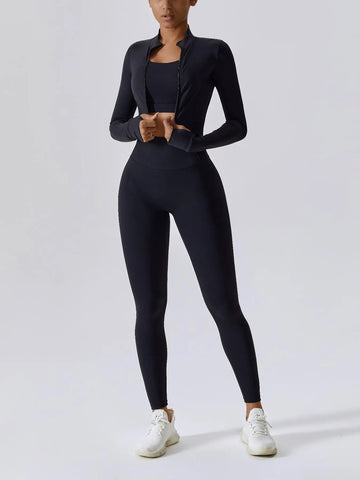 Flowelle 3-Piece Criss-Cross Activewear Set - Black