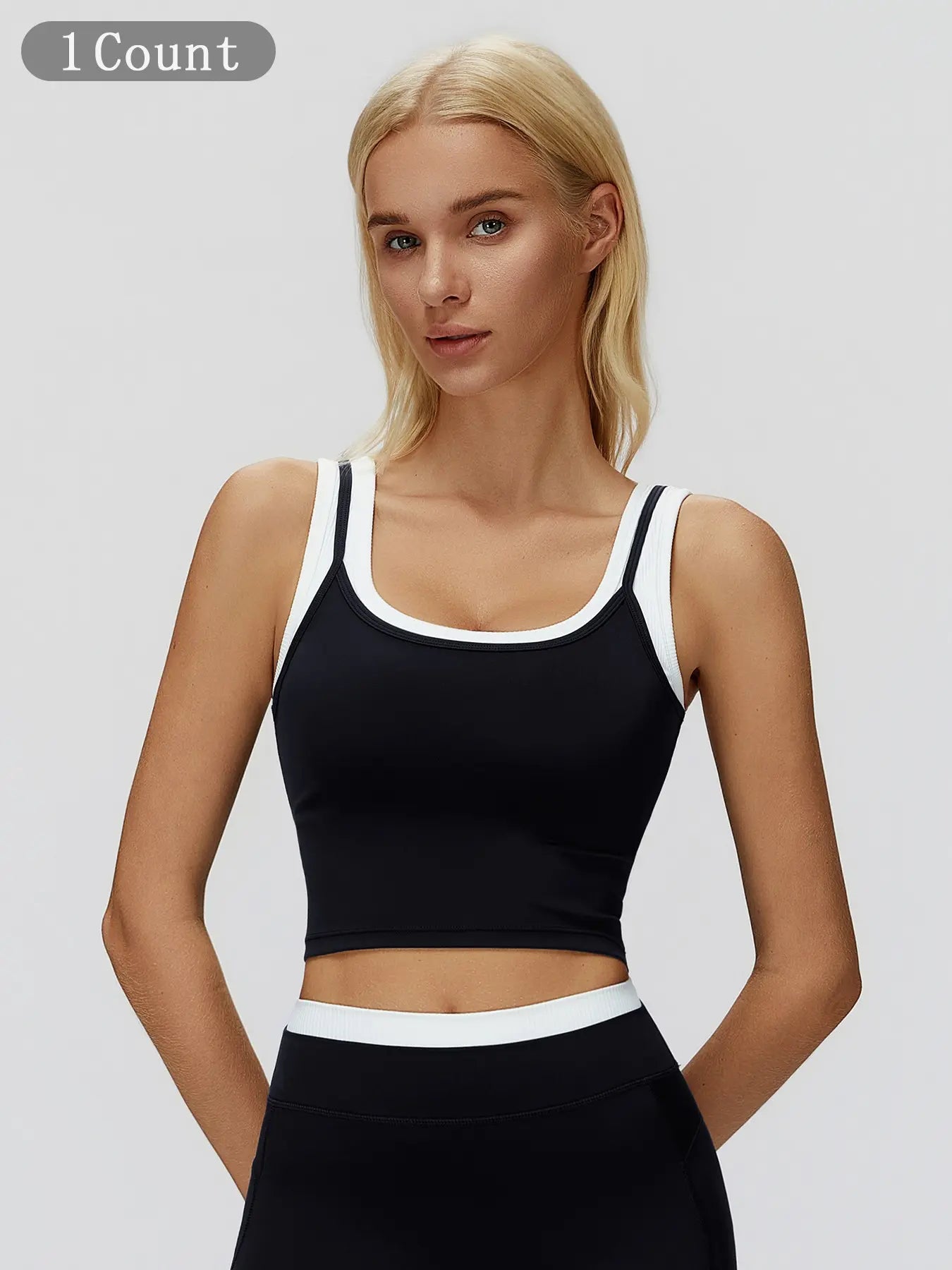 Flowelle Colorblock Running Bra Set - High-end black