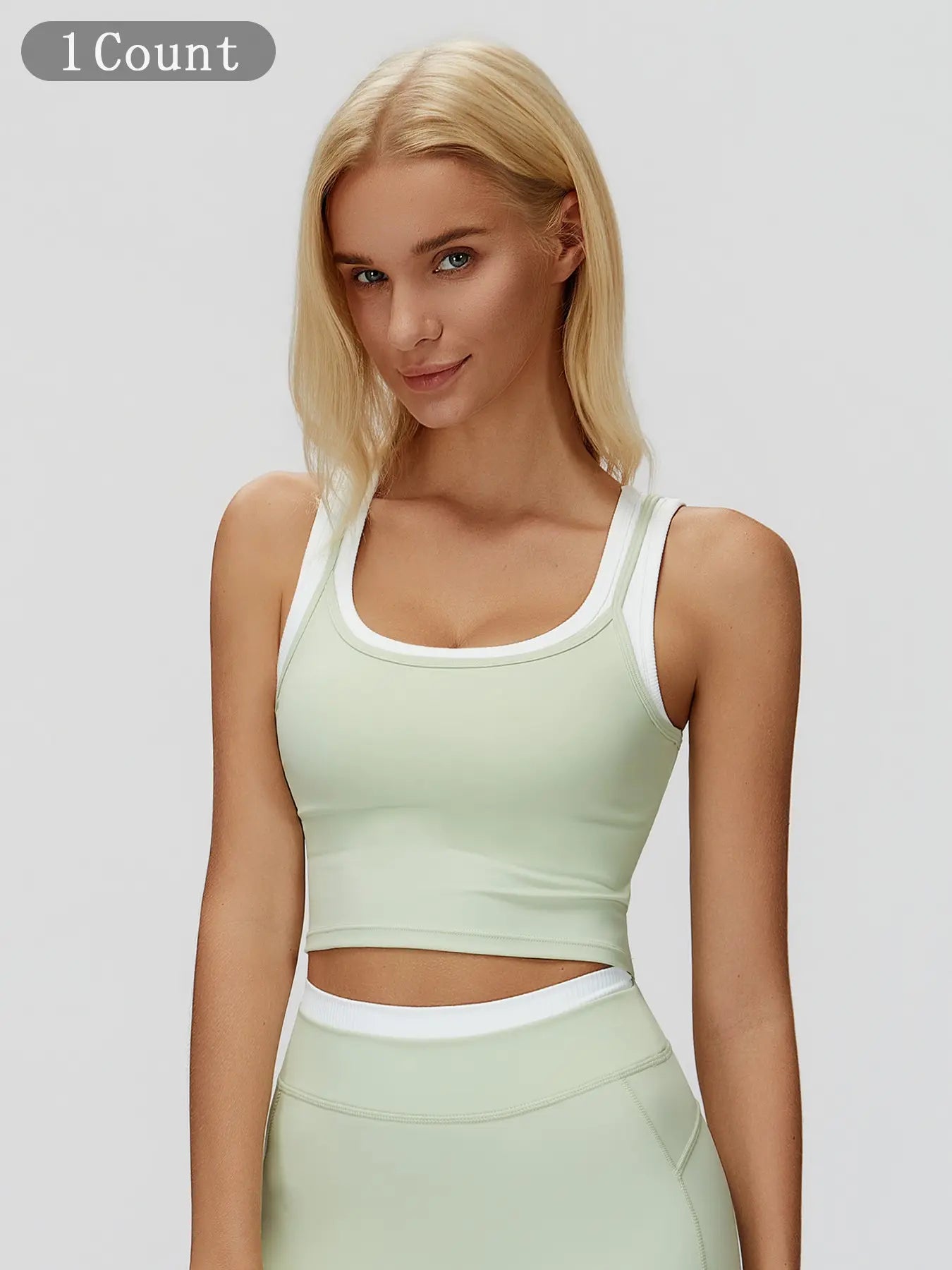 Flowelle Colorblock Running Bra Set - Light Fruit Green