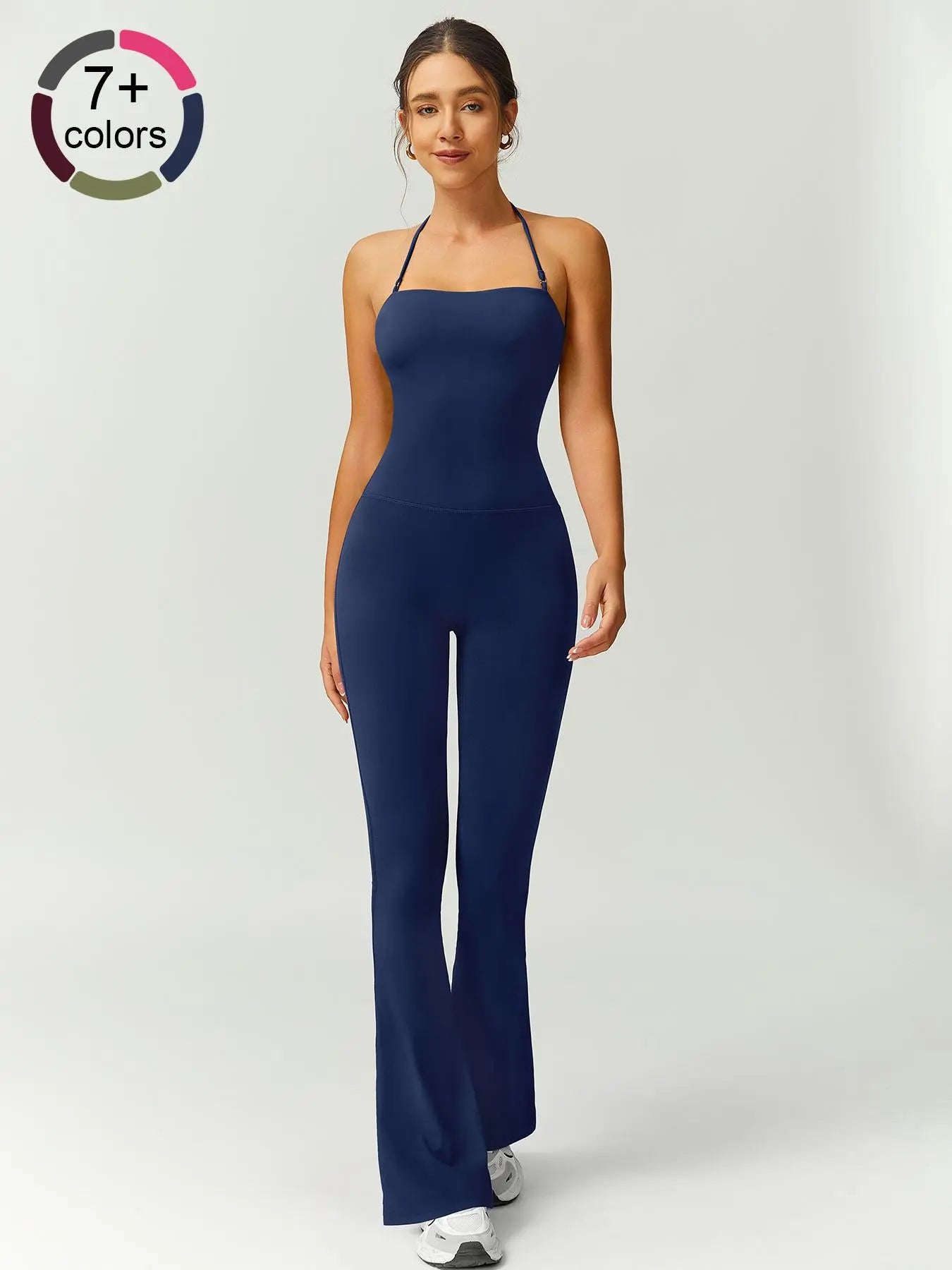 Flowelle Flare-Leg Sports Jumpsuit - Navy blue