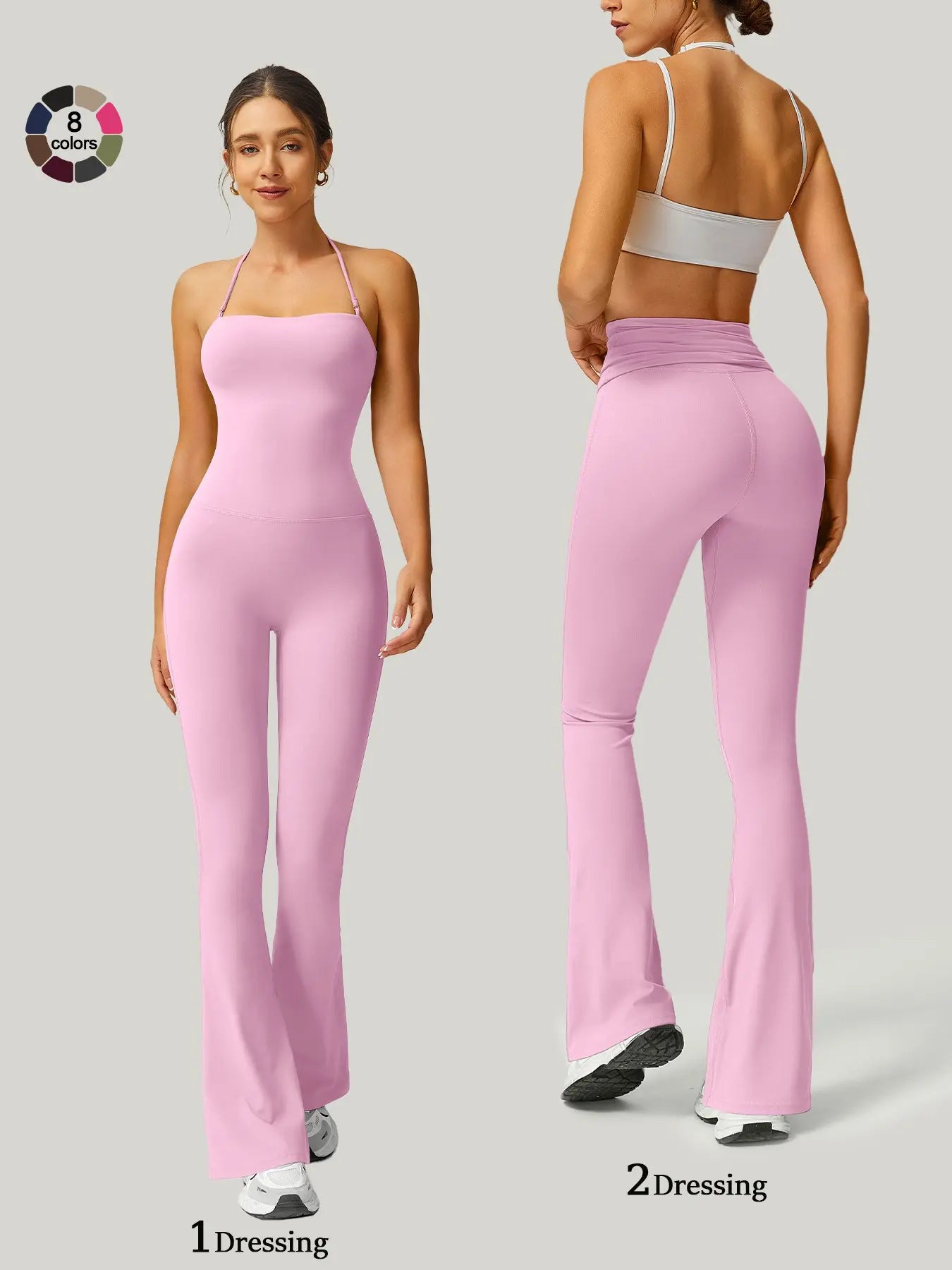 Flowelle Flare-Leg Sports Jumpsuit - Sakura Pink