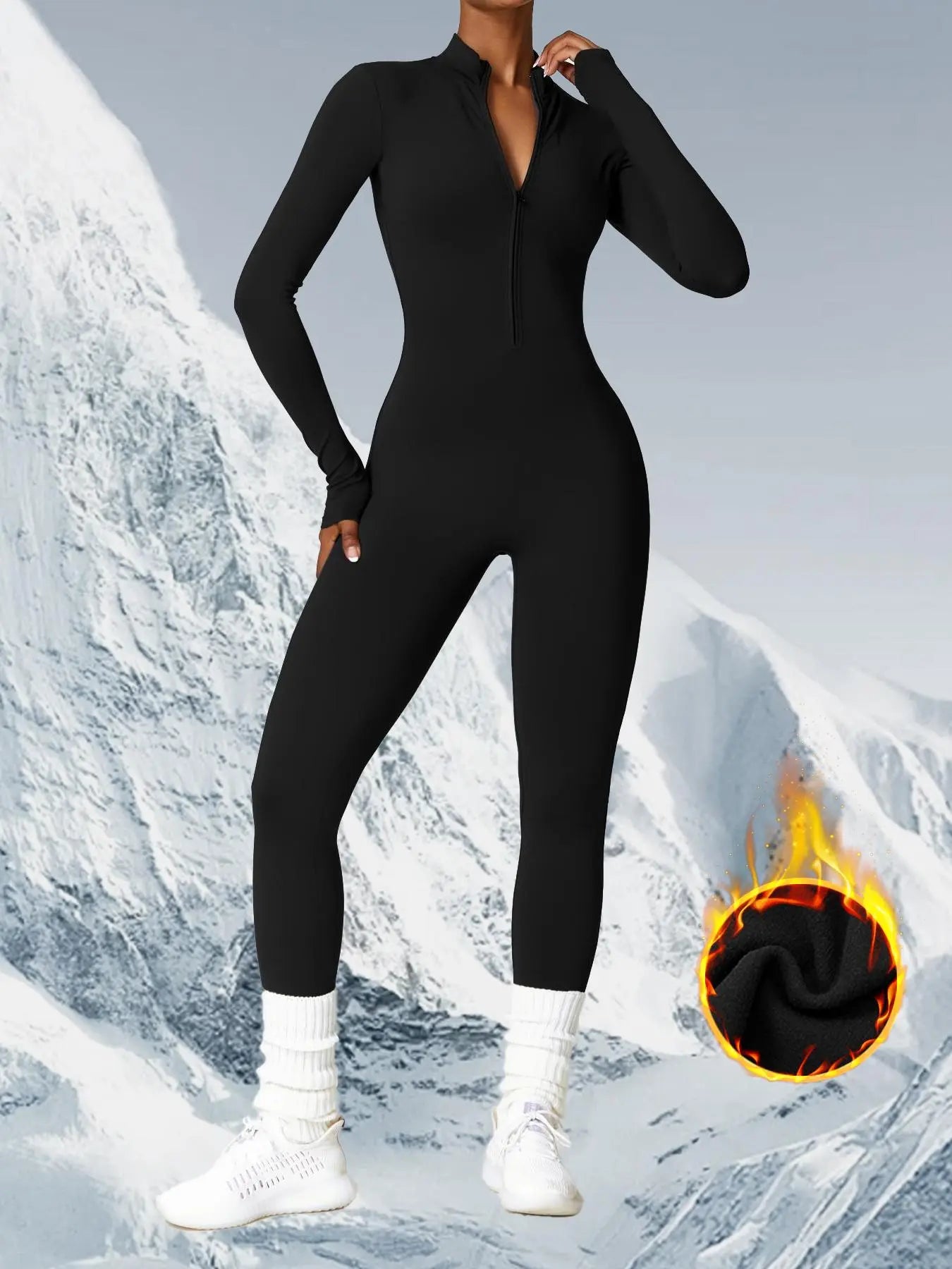 Flowelle Fleece-Lined Zip-Up Ski Jumpsuit - Black