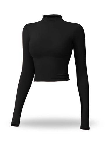 Flowelle Mock-Neck Quick-Dry Sports Tee - Black