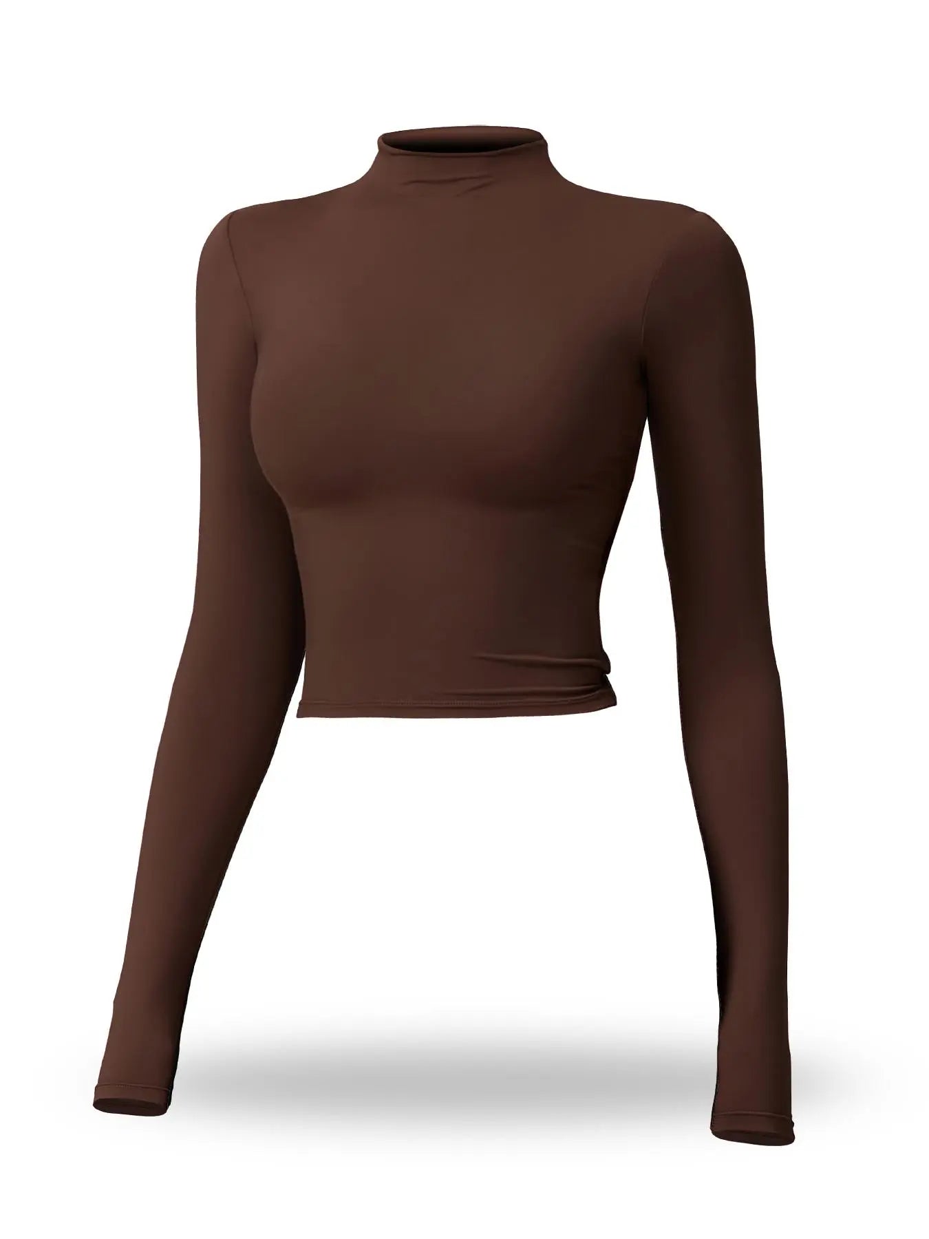 Flowelle Mock-Neck Quick-Dry Sports Tee - Coffee Brown
