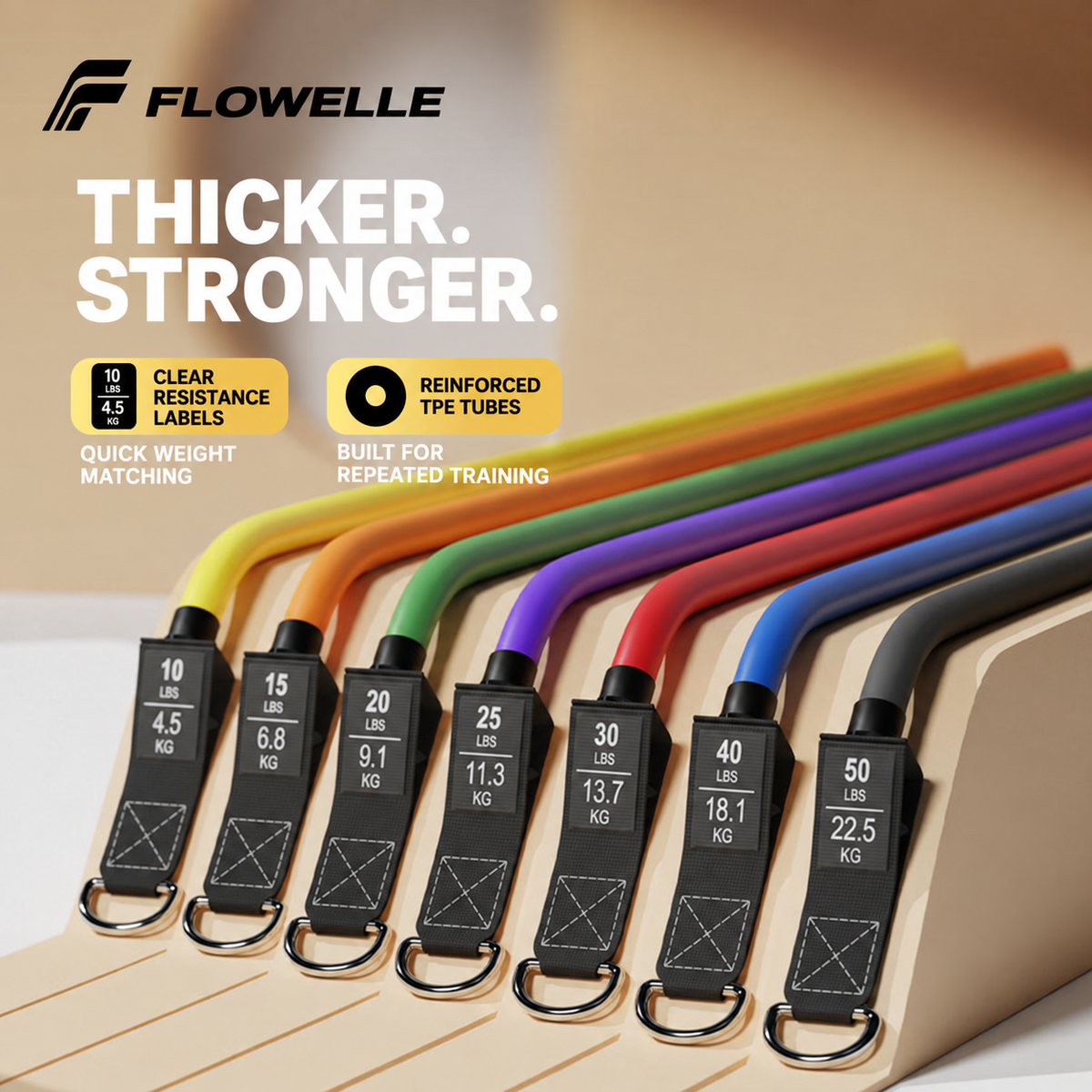 Flowelle resistance tubes with clearly labelled resistance levels