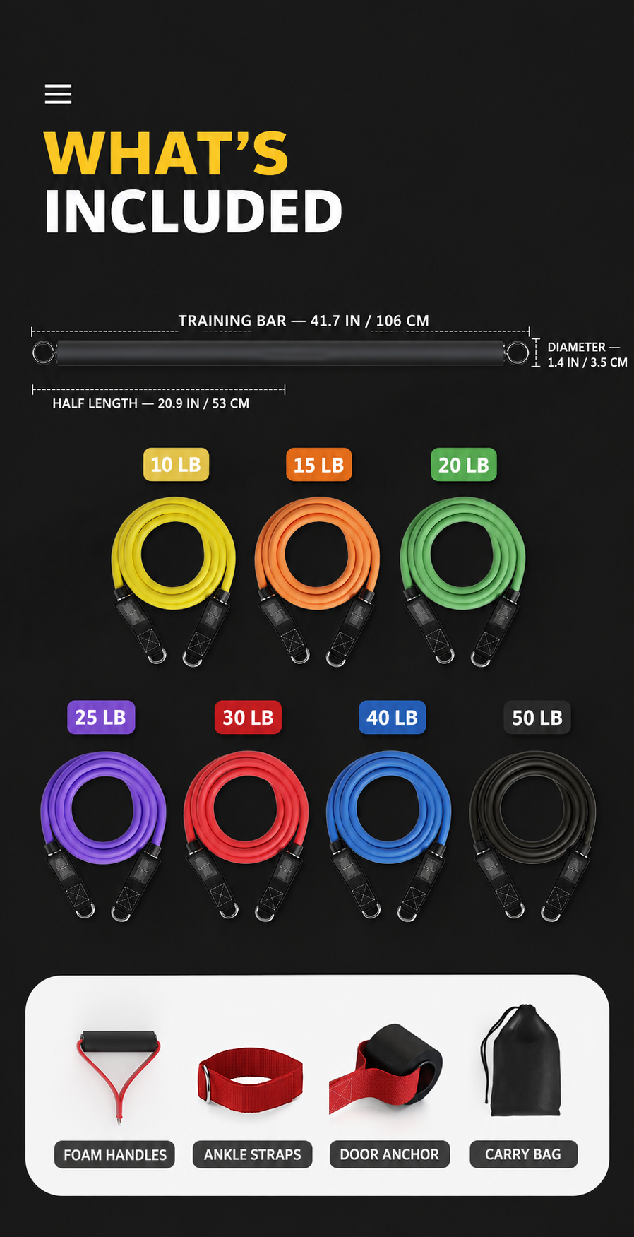 Flowelle PowerFlex training bar dimensions band ratings and included accessories