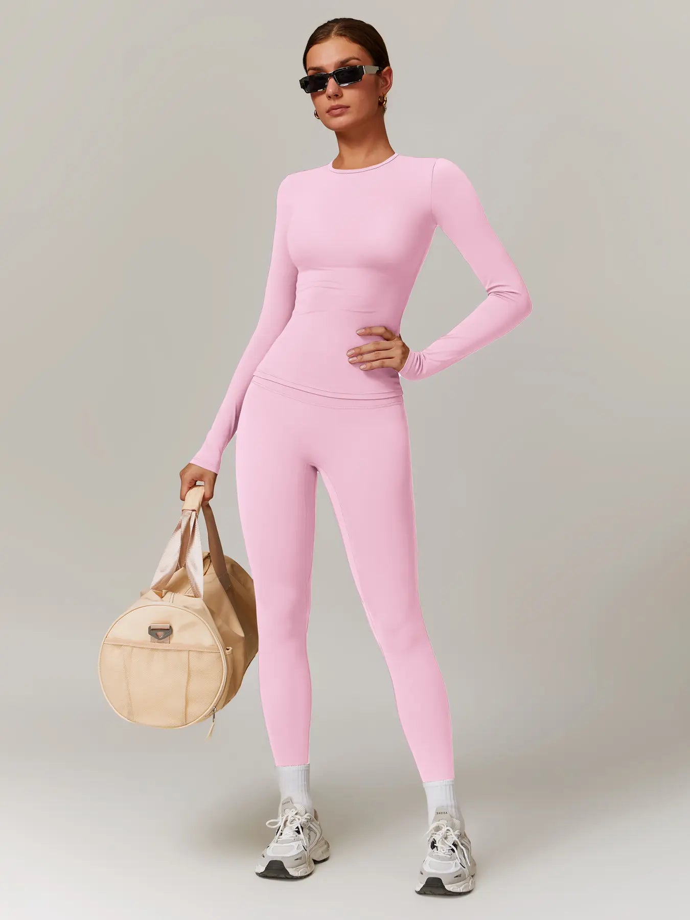 Flowelle Quick-Dry Long-Sleeve Legging Set - cherry blossom powder
