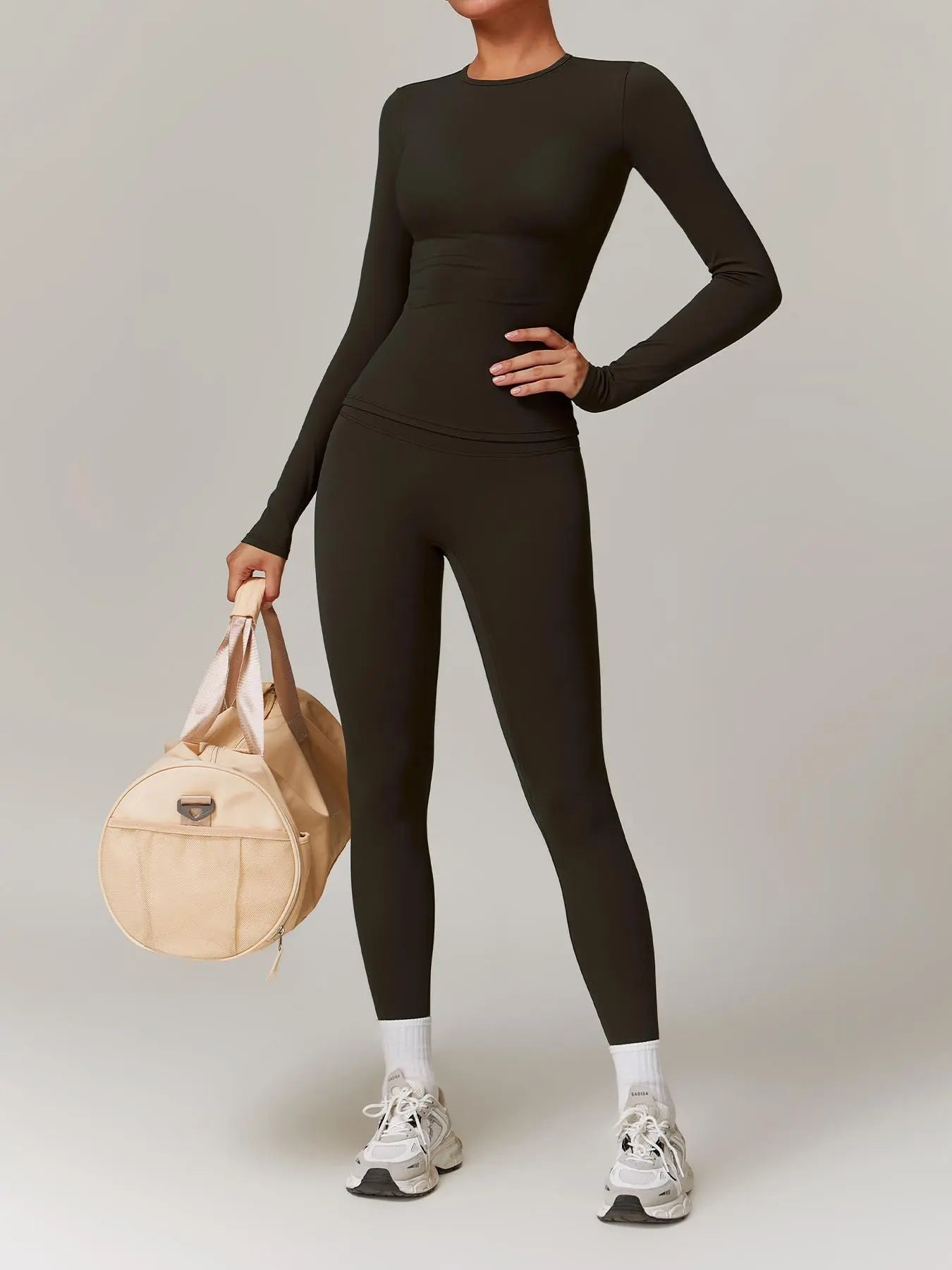 Flowelle Quick-Dry Long-Sleeve Legging Set - Dark brown