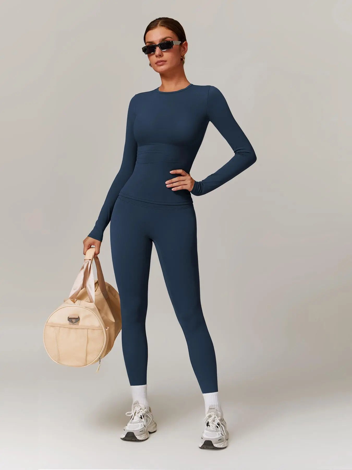 Flowelle Quick-Dry Long-Sleeve Legging Set - Navy blue