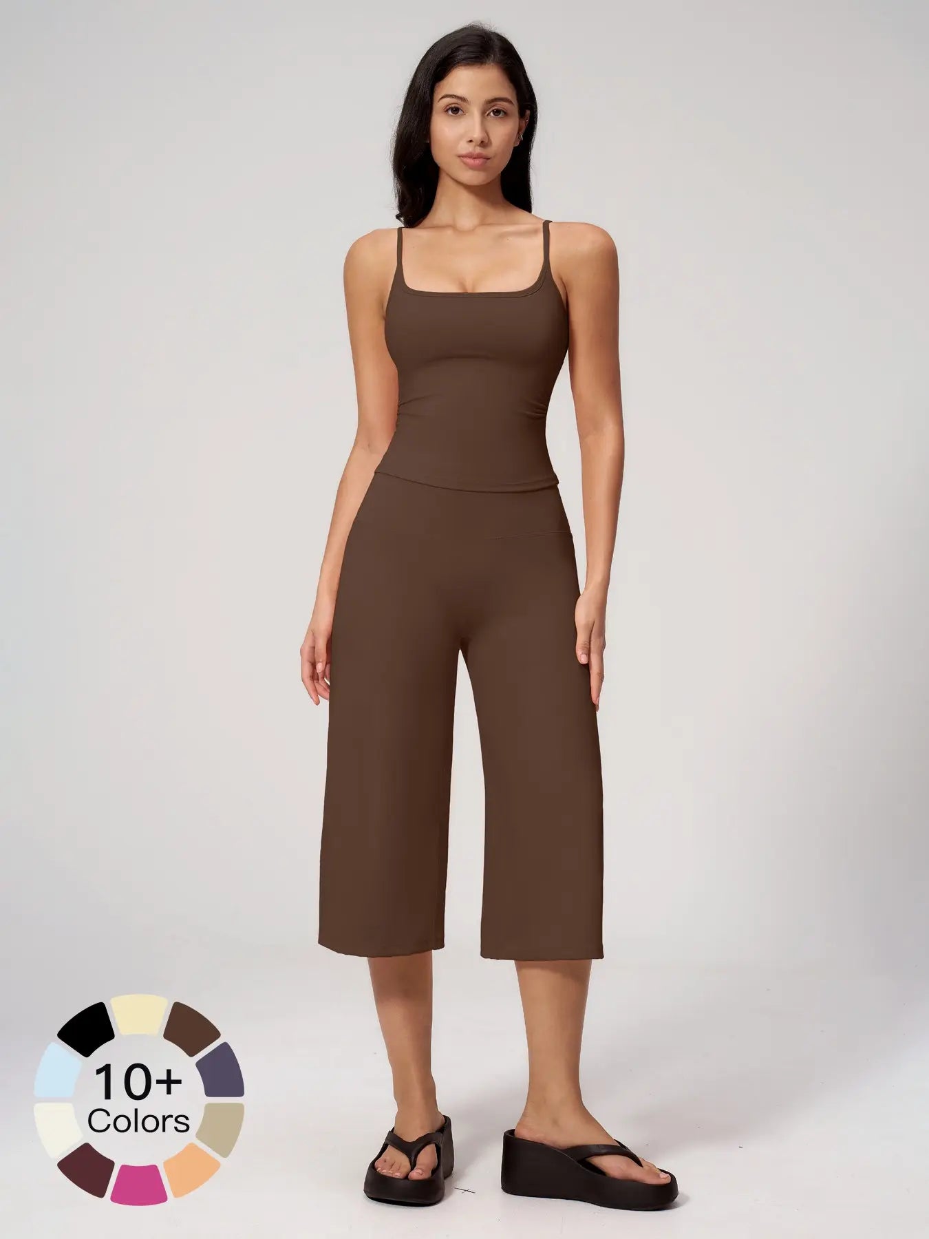 Flowelle Quick-Dry Tank & Capri Yoga Set - Chocolate Brown