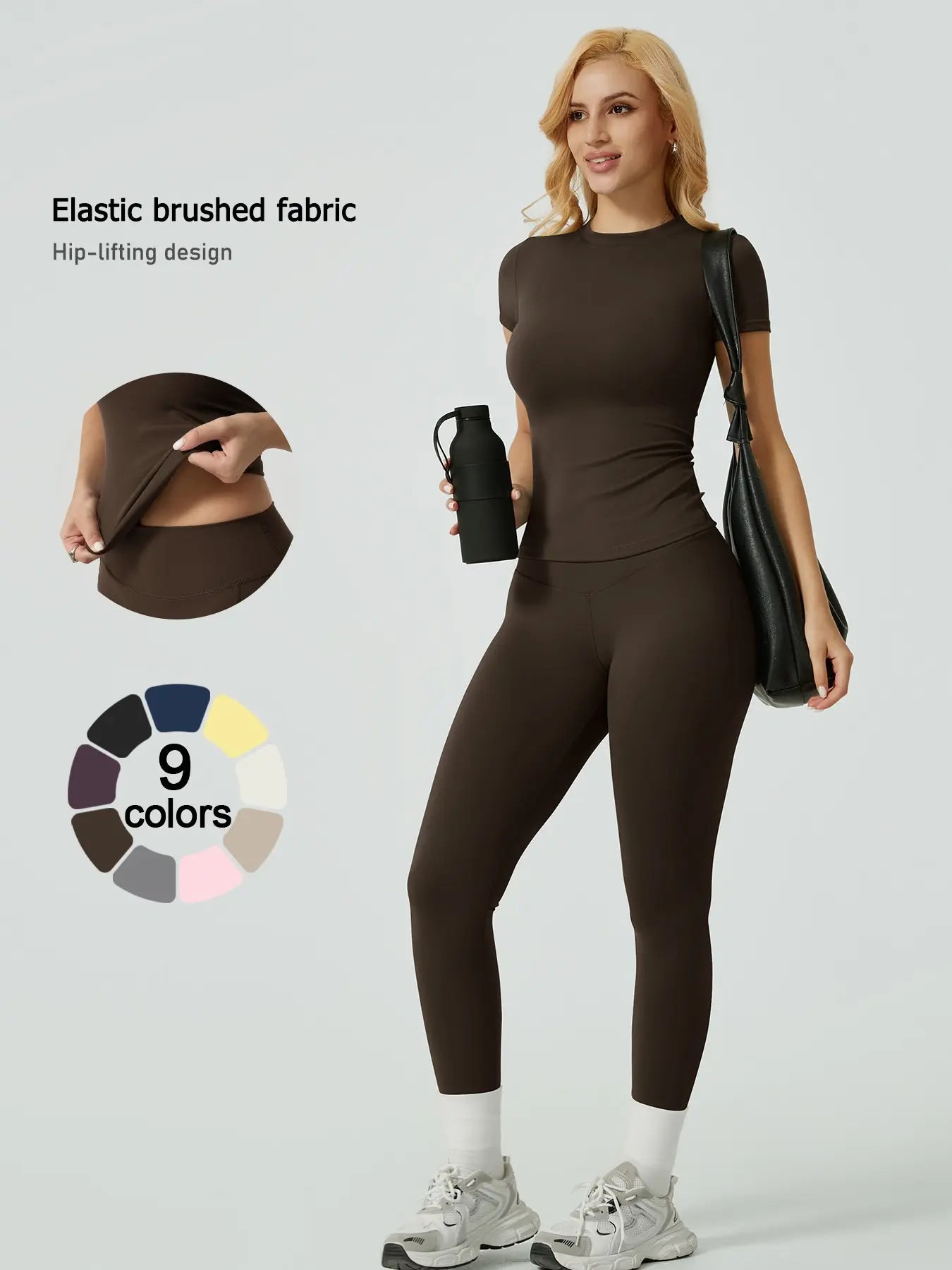 Flowelle Ribbed Long-Sleeve Legging Set - Dark Brown