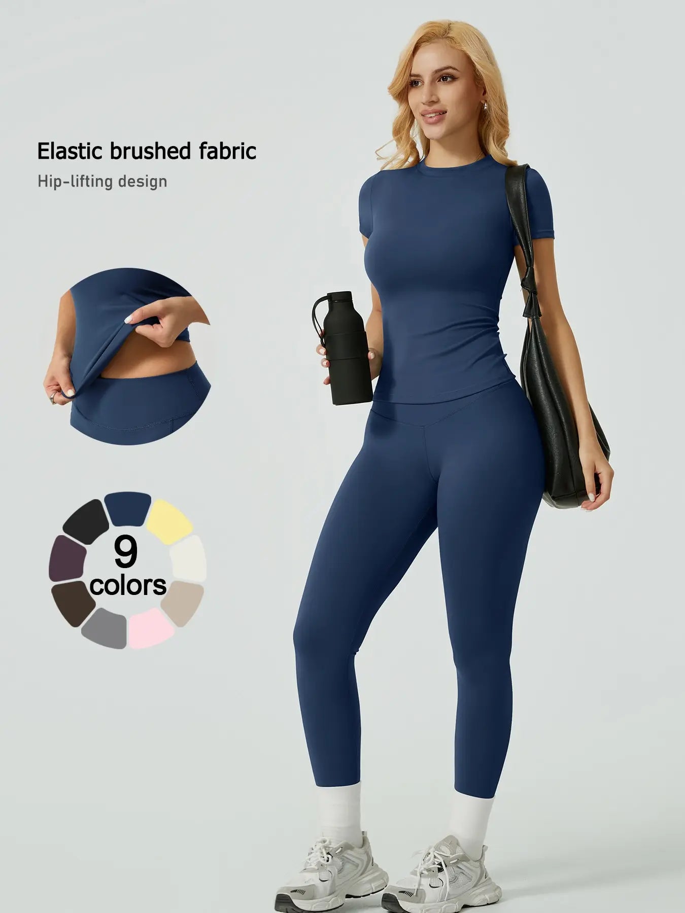 Flowelle Ribbed Long-Sleeve Legging Set - Navy Blue