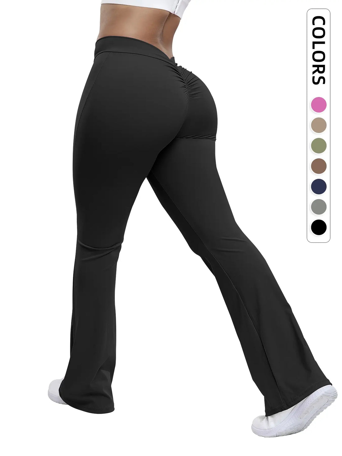 Flowelle Ruched Tummy-Control Flare Leggings - Black