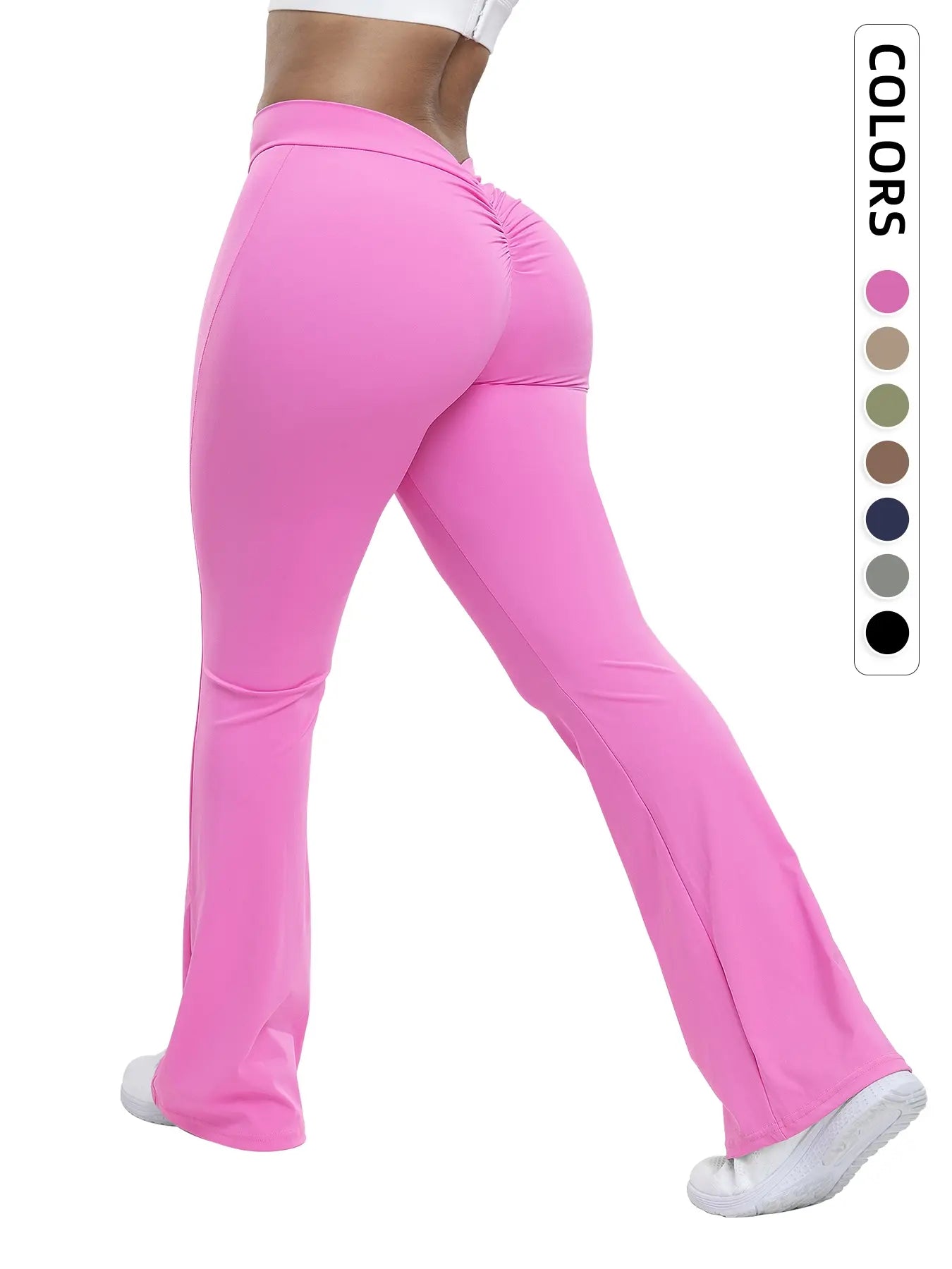 Flowelle Ruched Tummy-Control Flare Leggings - Hot Pink