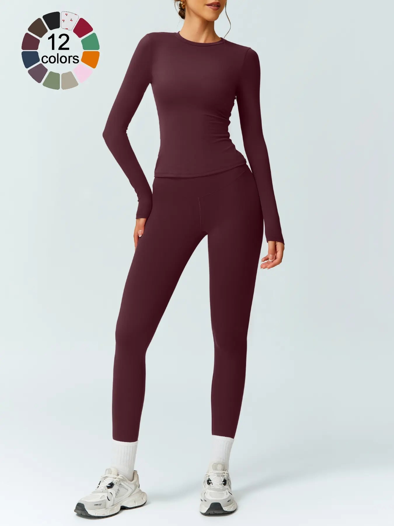 Flowelle Sculpt Long-Sleeve Legging Set - Burgundy